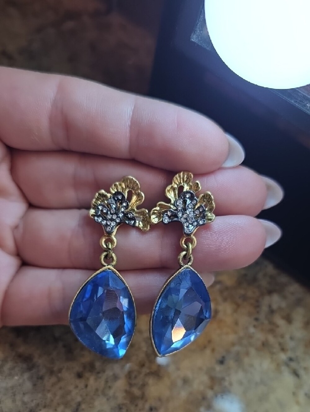 Chloe + Isabel Gold-Tone Earrings with Blue Faceted Teardrops - Picture 2 of 4